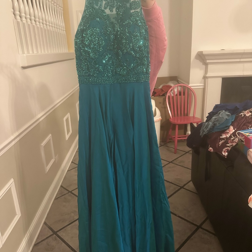 Sherri Hill Turquoise Embellished Prom Dress